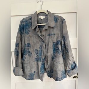 Coldwater creek linen print jacket snap buttons 3/4 sleeve size 16